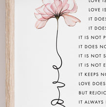 Load image into Gallery viewer, 1 Corinthians 13:4-8 Love Flower Printables, Floral Scripture