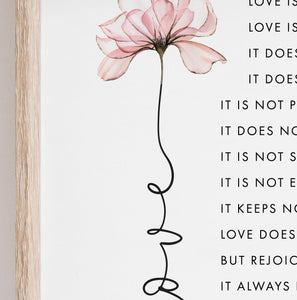 1 Corinthians 13:4-8 Love Flower Printables, Floral Scripture