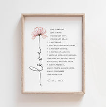 Load image into Gallery viewer, 1 Corinthians 13:4-8 Love Flower Printables, Floral Scripture