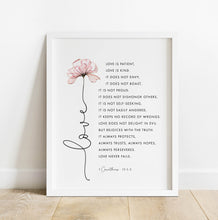 Load image into Gallery viewer, 1 Corinthians 13:4-8 Love Flower Printables, Floral Scripture
