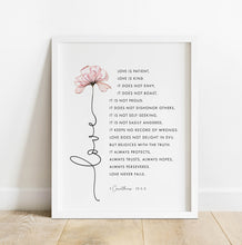 Load image into Gallery viewer, 1 Corinthians 13:4-8 Love Flower Printables, Floral Scripture