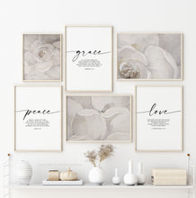 Load image into Gallery viewer, Grace Love Peace Set of 6 Printables, Modern & Floral Scripture