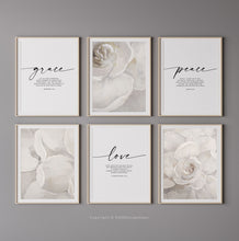 Load image into Gallery viewer, Grace Love Peace Set of 6 Printables, Modern &amp; Floral Scripture

