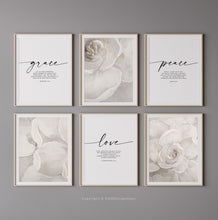 Load image into Gallery viewer, Grace Love Peace Set of 6 Printables, Modern & Floral Scripture