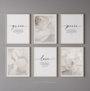 Grace Love Peace Set of 6 Printables, Modern & Floral Scripture