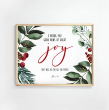 Load image into Gallery viewer, Luke 2:10 Joy Printables, Christmas Scripture