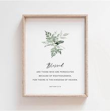 Load image into Gallery viewer, Matthew 5:3-10 The Beatitudes Set of 8 Printables, Greenery Scripture