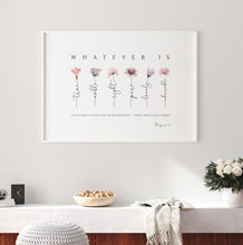 Load image into Gallery viewer, Philippians 4:8 Whatever Is Art Print, Floral Scripture