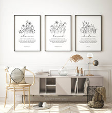 Load image into Gallery viewer, Deuteronomy 6:4-5 Shema Hesed Shalom Set of 3 Printables, Modern Scripture