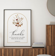 Load image into Gallery viewer, 1 Corinthians 15:57 Thanks be to God Printables, Floral Scripture