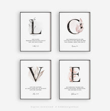 Load image into Gallery viewer, 1 John 4:16 LOVE Set of 4 Printables, Greenery Scripture
