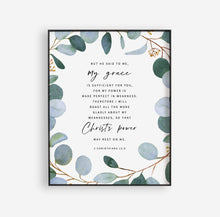 Load image into Gallery viewer, 2 Corinthians 12:9 Art Print, Greenery Scripture