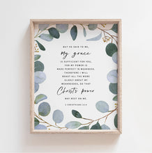 Load image into Gallery viewer, 2 Corinthians 12:9 Art Print, Greenery Scripture
