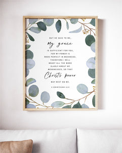 2 Corinthians 12:9 My Grace Is Sufficient Printables, Greenery Scripture