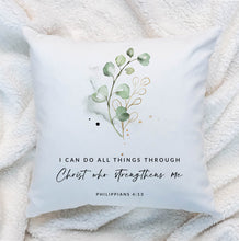 Load image into Gallery viewer, I Can Do All Things Premium Linen Style Pillow, Greenery