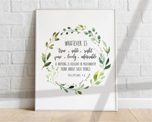 Load image into Gallery viewer, Philippians 4:8 Whatever is True Printables, Greenery Scripture