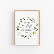 Load image into Gallery viewer, Philippians 4:8 Whatever is True Art Print, Greenery Scripture
