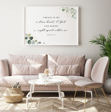 Load image into Gallery viewer, Psalm 51:10 KJV A Clean Heart Art Print, Greenery Scripture