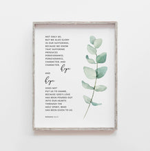 Load image into Gallery viewer, Romans 5:3-5 Perseverance Hope Art Print, Greenery Scripture