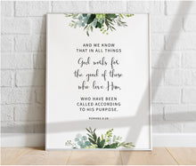 Load image into Gallery viewer, Romans 8:28 God Works For The Good Printables, Greenery Scripture