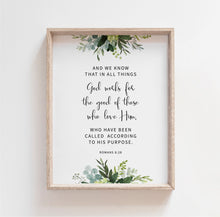 Load image into Gallery viewer, Romans 8:28 God Works For The Good Printables, Greenery Scripture