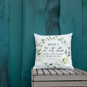 Whatever Is True Premium Linen Style Pillow, Greenery