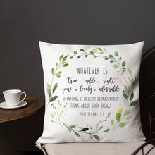 Load image into Gallery viewer, Whatever Is True Premium Linen Style Pillow, Greenery