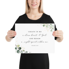 Load image into Gallery viewer, Psalm 51:10 KJV A Clean Heart Art Print, Greenery Scripture