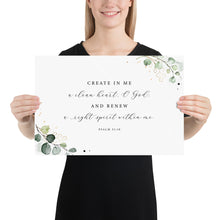 Load image into Gallery viewer, Psalm 51:10 KJV A Clean Heart Art Print, Greenery Scripture