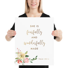 Load image into Gallery viewer, Psalm 139:14 She Is Nursery Art Print, Floral Scripture