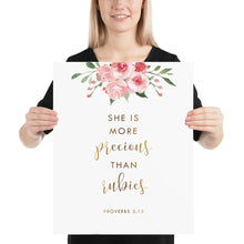 Load image into Gallery viewer, Proverbs 3:15 She Is Nursery Art Print, Floral Scripture