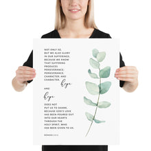 Load image into Gallery viewer, Romans 5:3-5 Perseverance Hope Art Print, Greenery Scripture