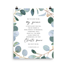Load image into Gallery viewer, 2 Corinthians 12:9 Art Print, Greenery Scripture