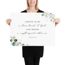 Load image into Gallery viewer, Psalm 51:10 KJV A Clean Heart Art Print, Greenery Scripture