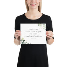 Load image into Gallery viewer, Psalm 51:10 KJV A Clean Heart Art Print, Greenery Scripture