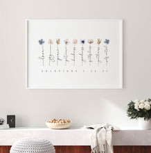 Load image into Gallery viewer, Galatians 5:22-23 Fruit of the Spirit Art Print, Floral Scripture