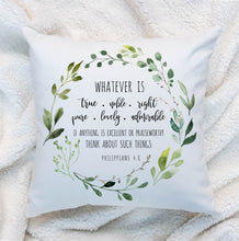 Load image into Gallery viewer, Whatever Is True Premium Linen Style Pillow, Greenery