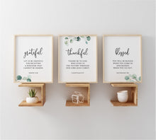 Load image into Gallery viewer, Grateful Thankful Blessed Set of 3 Printables, Greenery Scripture