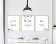 Load image into Gallery viewer, Grateful Thankful Blessed Set of 3 Printables, Greenery Scripture