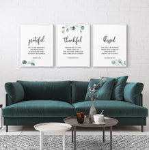 Load image into Gallery viewer, Grateful Thankful Blessed Set of 3 Printables, Greenery Scripture