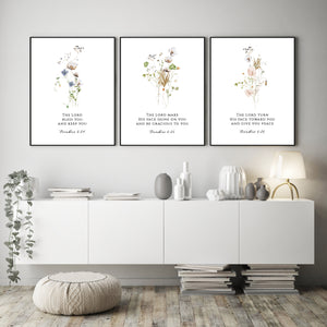 Numbers 6:24-26 The Lord Bless You Set of 3 Printables, Floral Scripture
