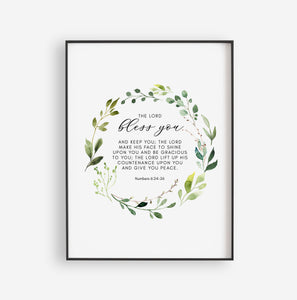 Numbers 6:24-26 Bless You Printables, Greenery Scripture