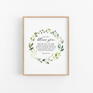 Numbers 6:24-26 Bless You Printables, Greenery Scripture