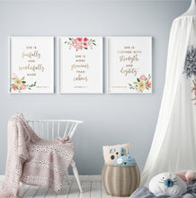 Load image into Gallery viewer, Psalm 139:14 Set of 3 Nursery Printables, Floral Scripture