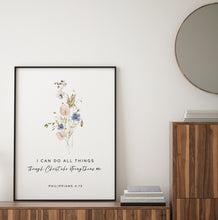 Load image into Gallery viewer, Philippians 4:13 I Can Do All Things Through Christ Bible Verse Printables, Floral Scripture
