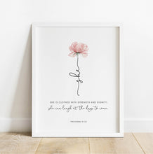 Load image into Gallery viewer, Proverbs 31:25 She Printables, Floral Scripture