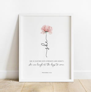 Proverbs 31:25 She Printables, Floral Scripture