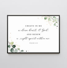 Load image into Gallery viewer, Psalm 51:10 KJV A Clean Heart Art Print, Greenery Scripture