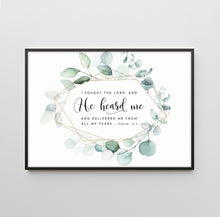 Load image into Gallery viewer, Psalm 34:4 He Heard Me Bible Verse Printables, Greenery Scripture
