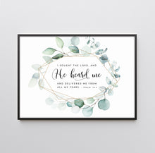 Load image into Gallery viewer, Psalm 34:4 He Heard Me Bible Verse Printables, Greenery Scripture